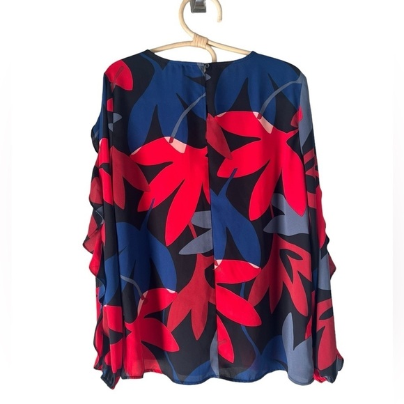 LOFT Bold Floral Ruffle Sleeve Keyhole Back Elasticized Cuffs Business Casual S - Picture 14 of 14